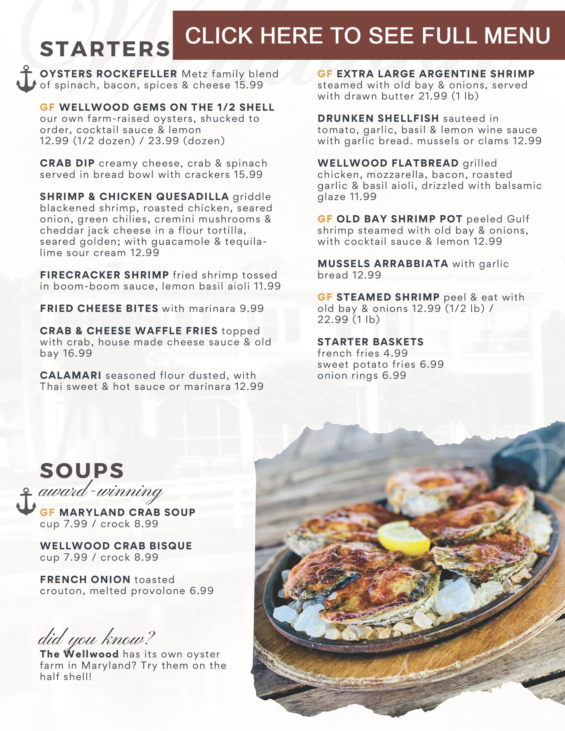 The Wellwood Restaurants Full Menu